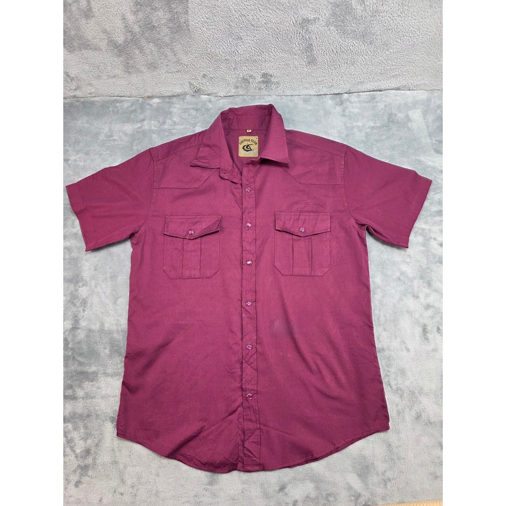 Coevals Club Mens Western Snap Shirt Short Sleeve Burgundy Maroon Pearl Snap M